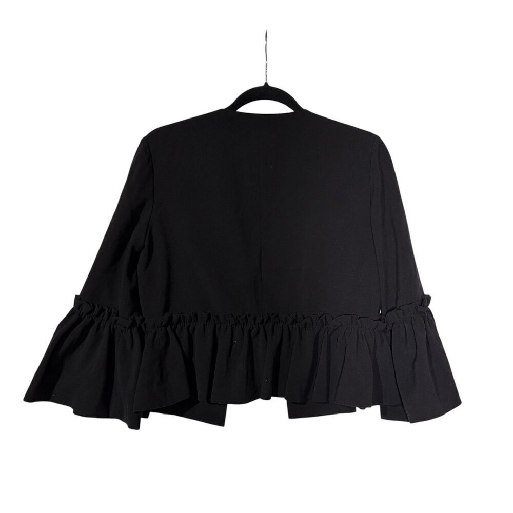 Eliza J Bell Sleeve Open Front Blazer Cropped Black Size 4 Ruffle Office Siren - Picture 2 of 10